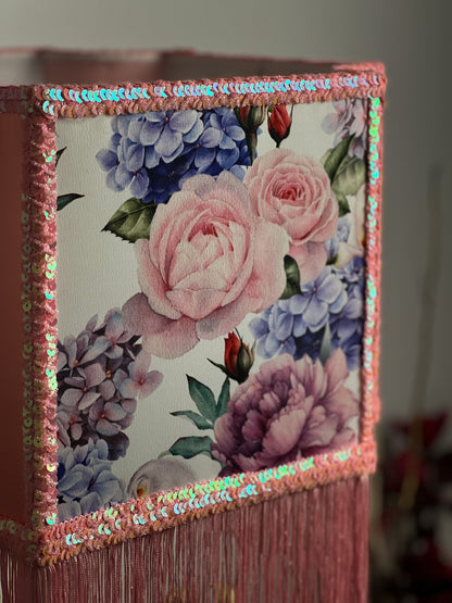 Lampshade, unique lampshades, designer pink flower lampshade. 2802
