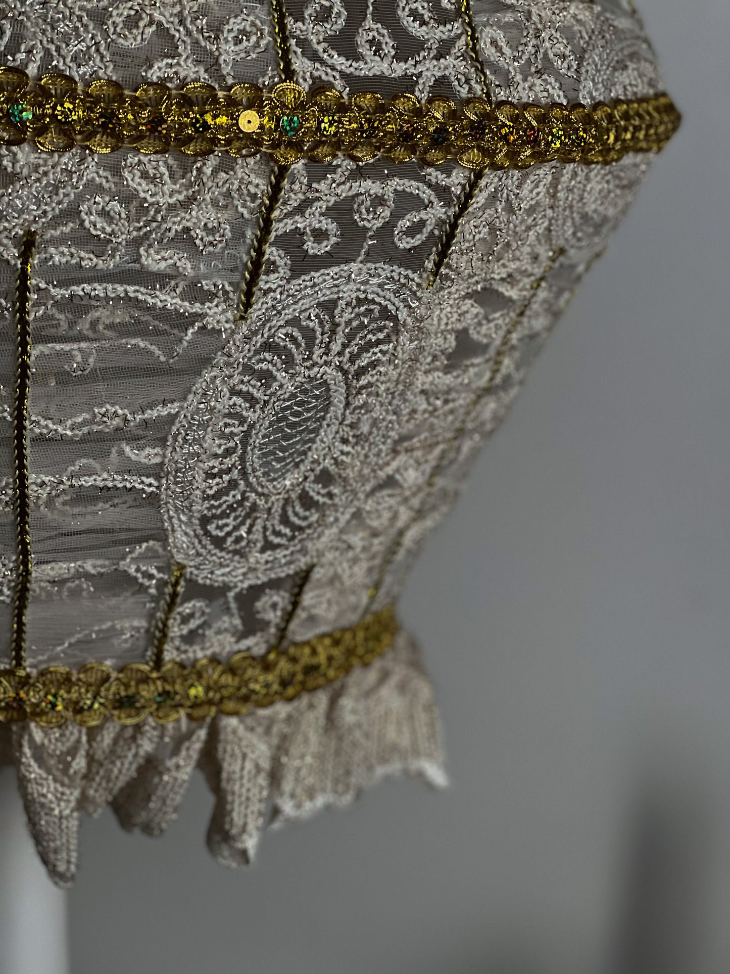 French Fairy Lampshade - Guipure and Tulle with Decorative Gold Ribbon. 0101