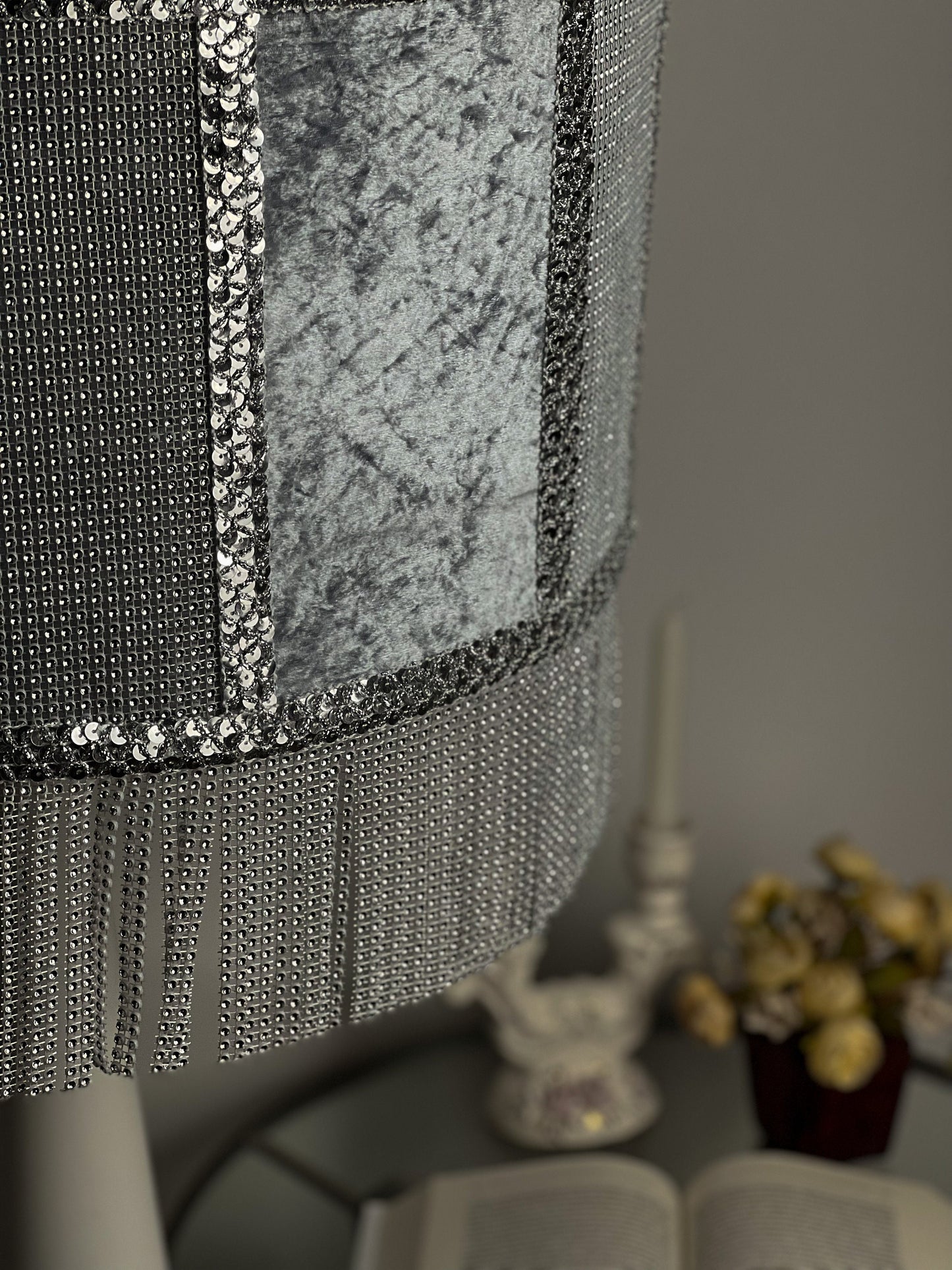 Art Deco Lampshade in Light Gray Velour. 580512