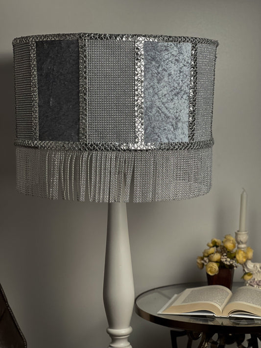 Art Deco Lampshade in Light Gray Velour