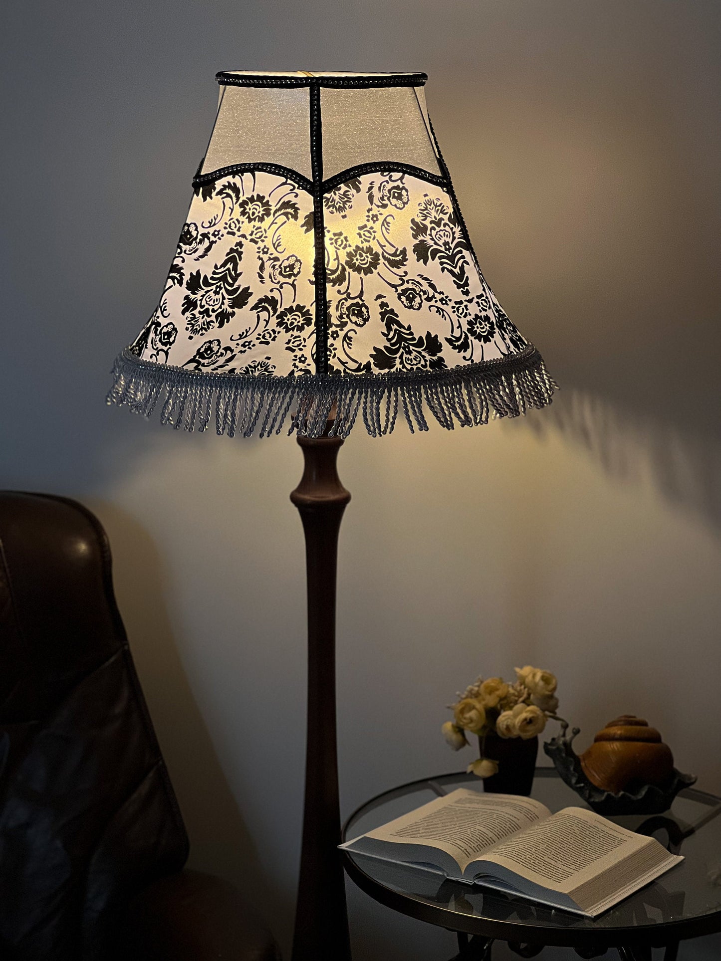 Lampshade. Victorian lampshade made of fabric and fringe. 3608