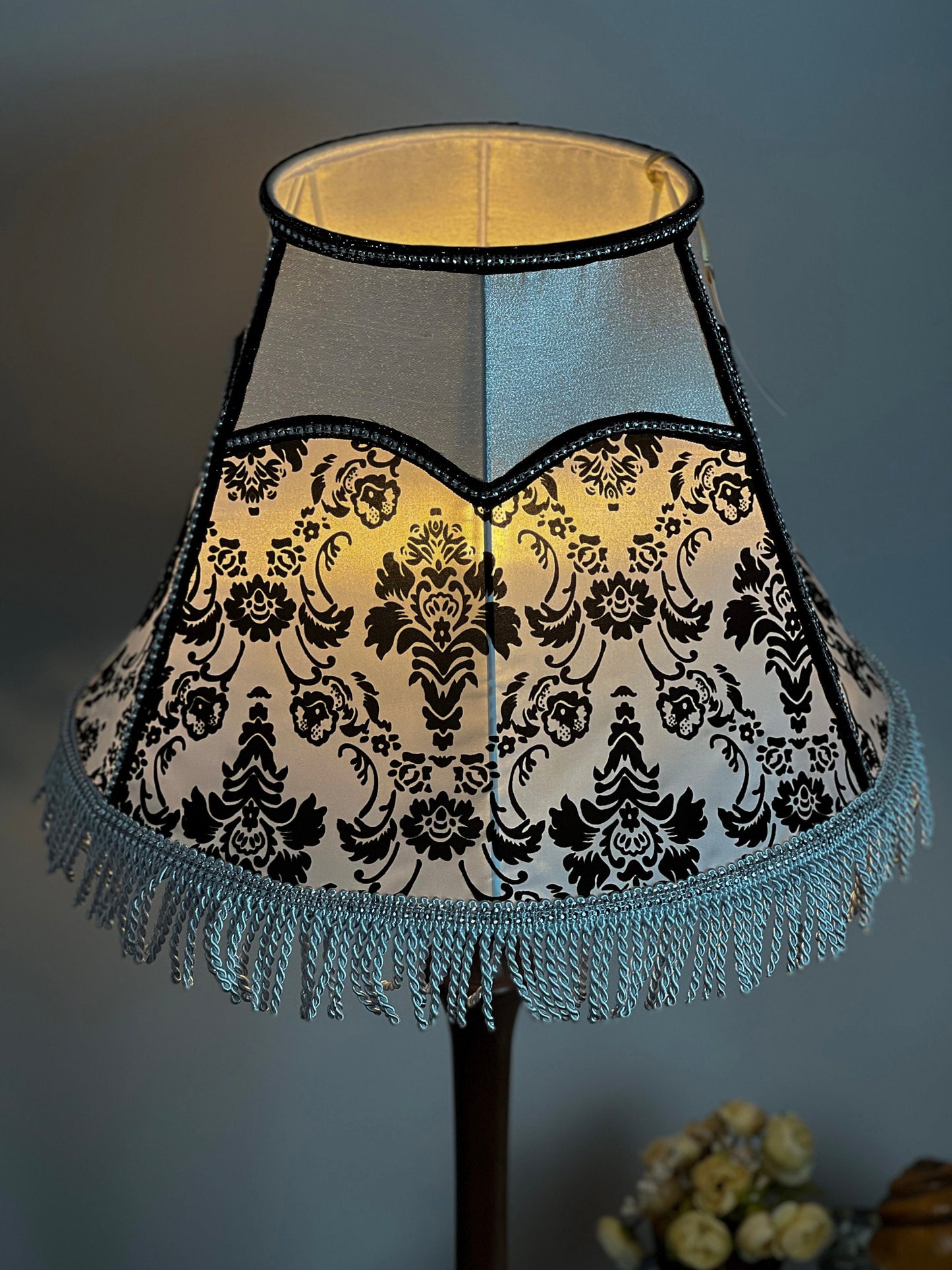 Lampshade. Victorian lampshade made of fabric and fringe. 3608