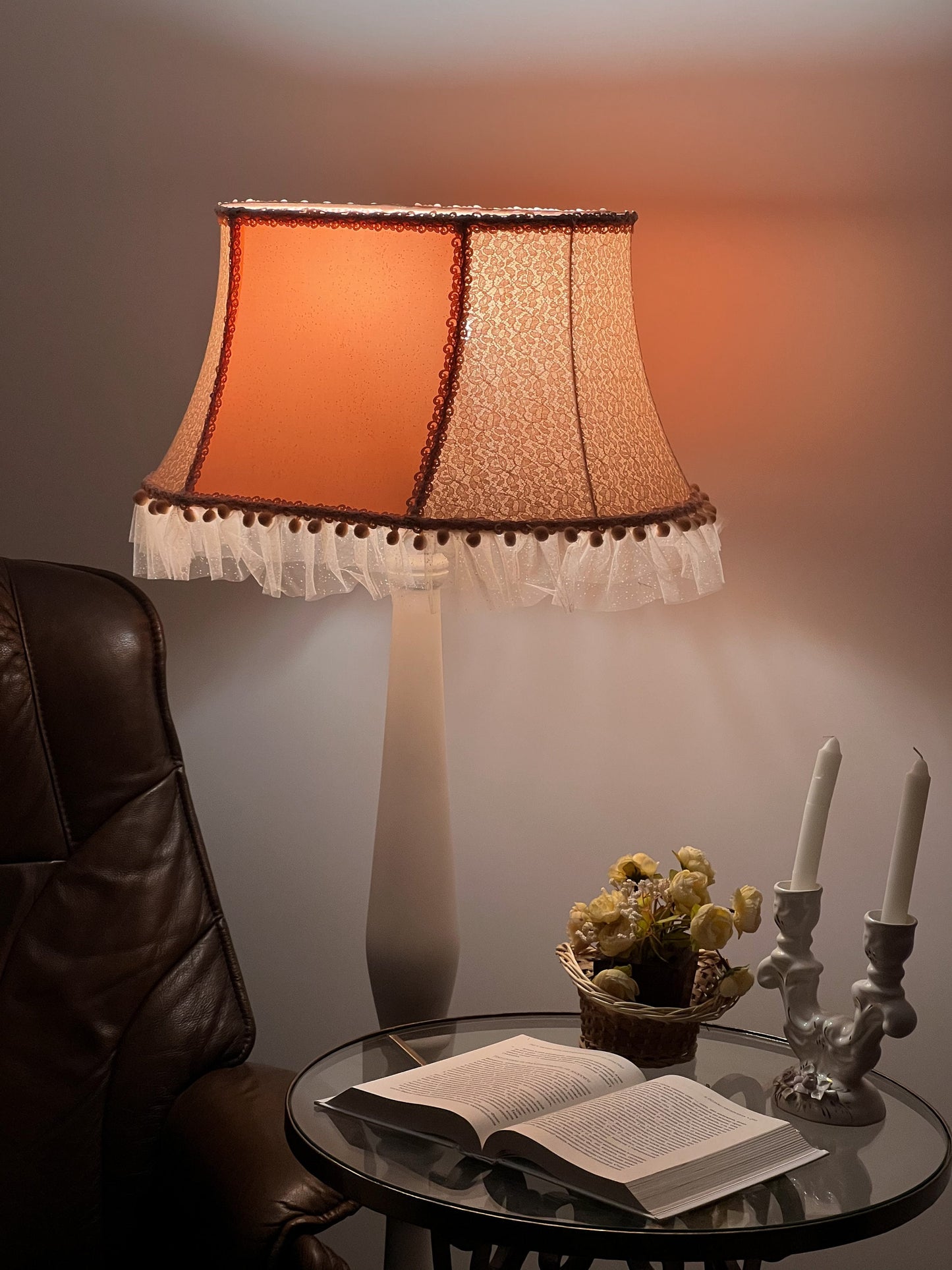 Victorian pink handmade lampshade for a night lamp, vintage style. 5307