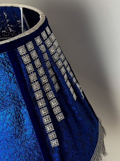 Lampshade. Blue Victorian Fringed Deco Lampshade - Luxury Handmade Lampshade for Home Decor