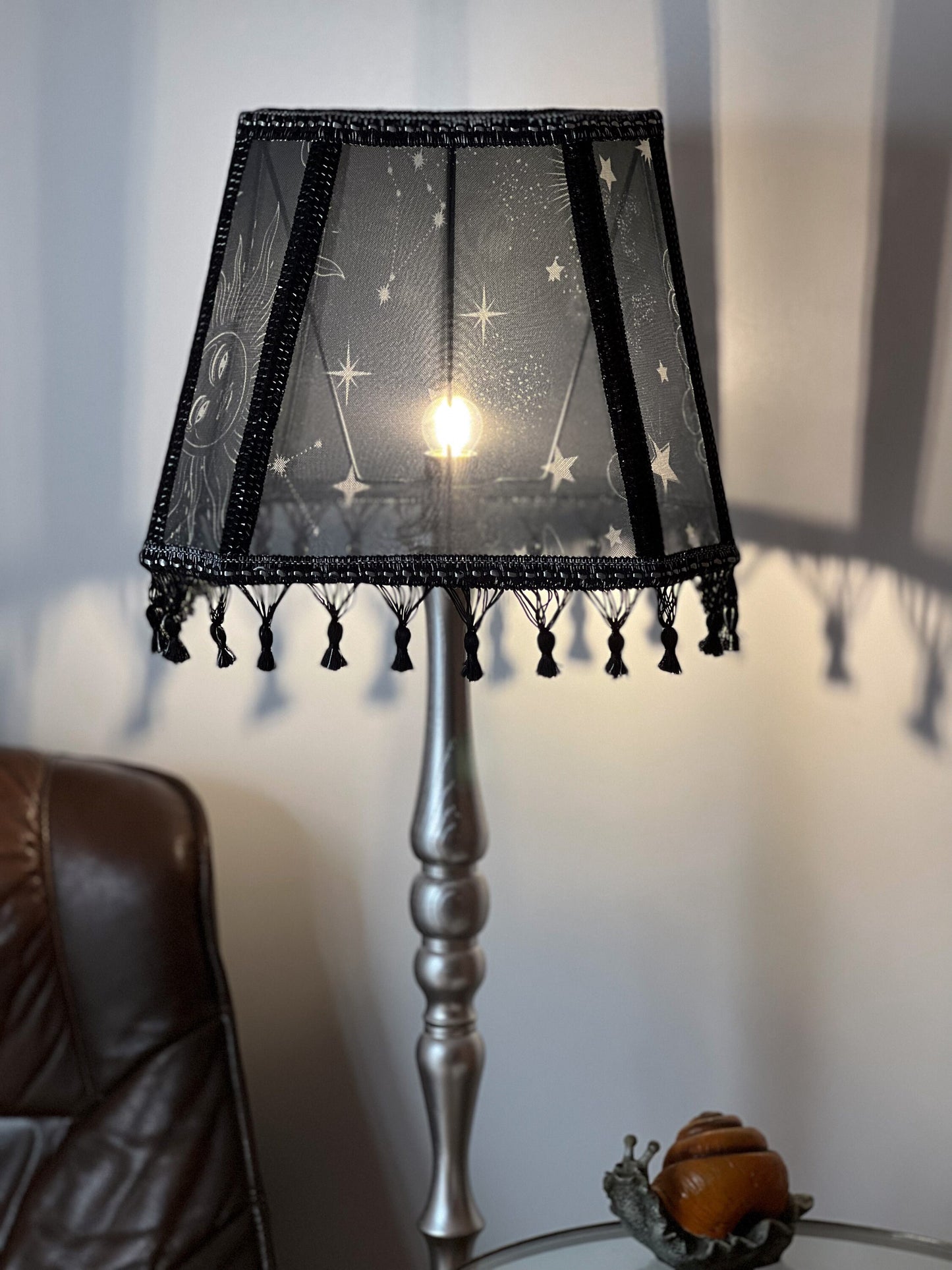Art Deco lampshade made of two-tone fabric and fringe with tassels. unique lampshade. 1403