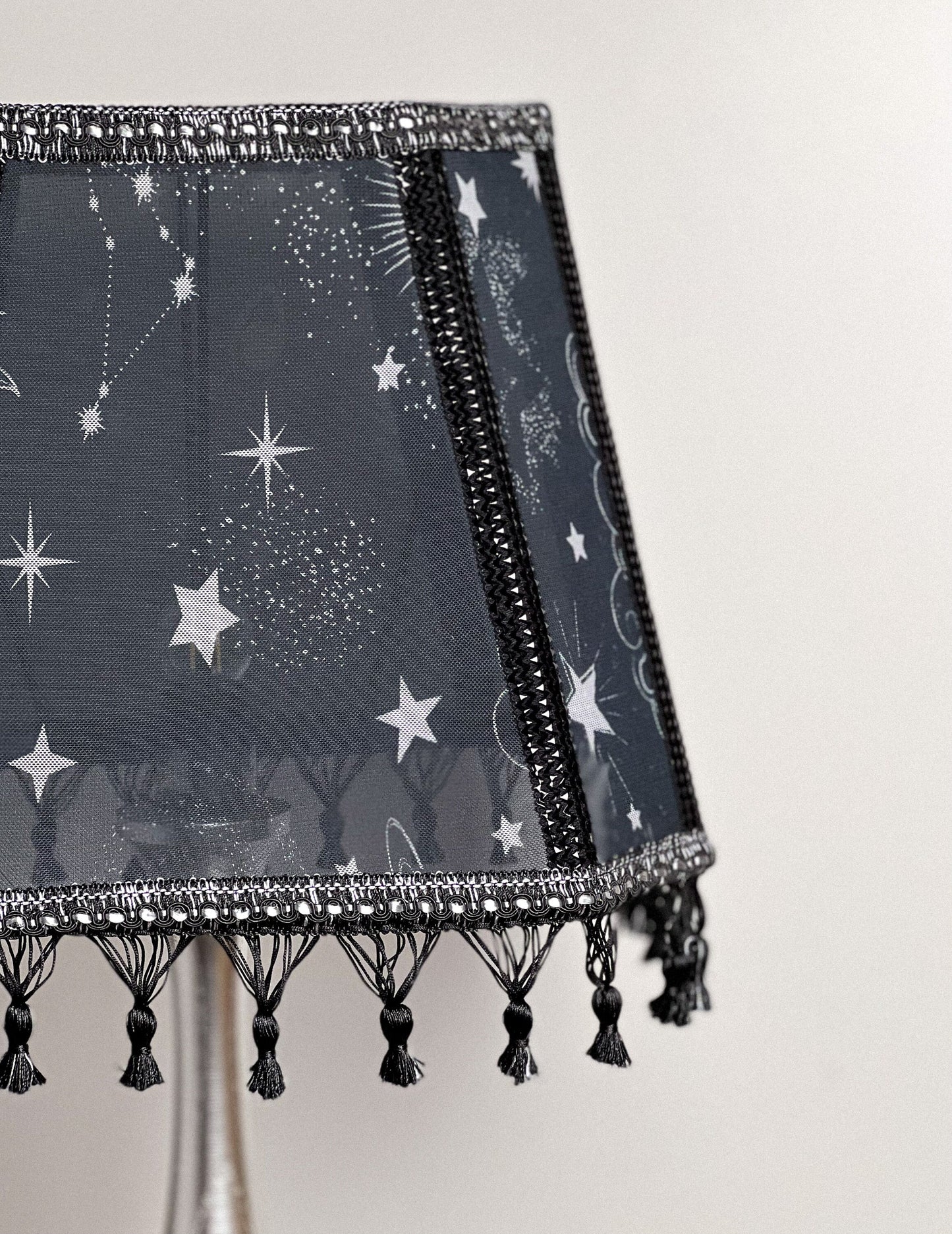 Art Deco lampshade made of two-tone fabric and fringe with tassels. unique lampshade. 1403