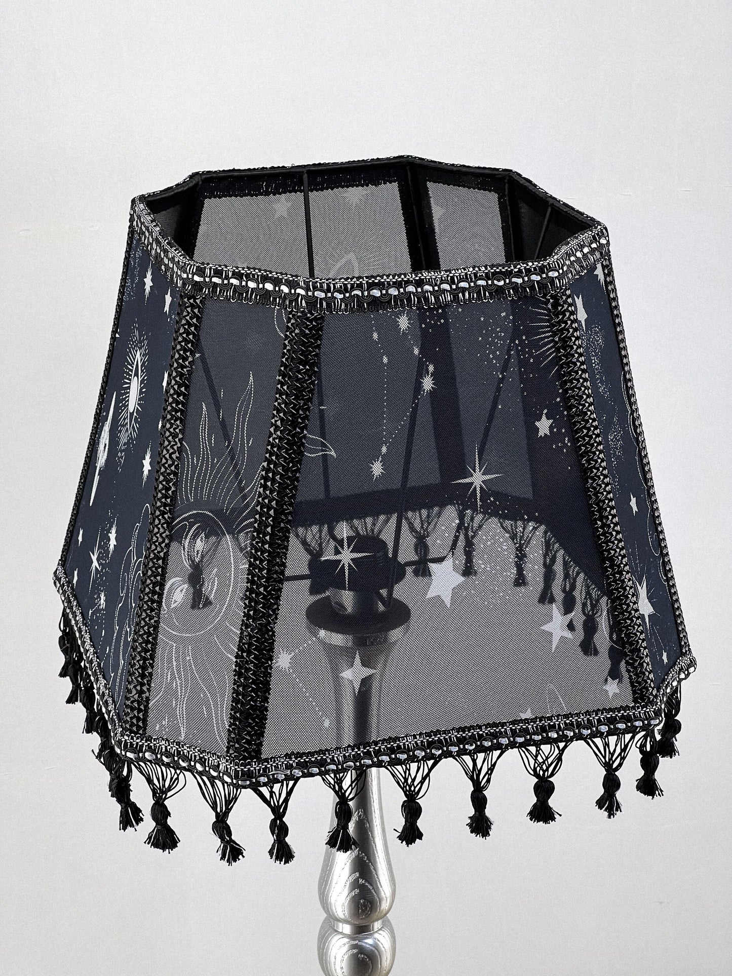 Art Deco lampshade made of two-tone fabric and fringe with tassels. unique lampshade. 1403