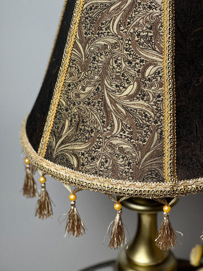 Relief lampshade of golden brown color in Victorian style with fringe. PRODUCT TO ORDER. 0205