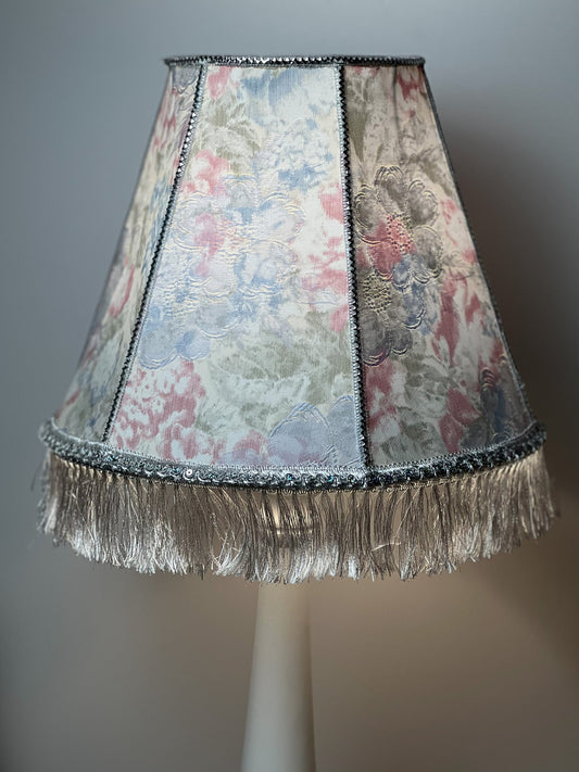 Floral lampshade with embossed patterned fabric and fringe. № 0203