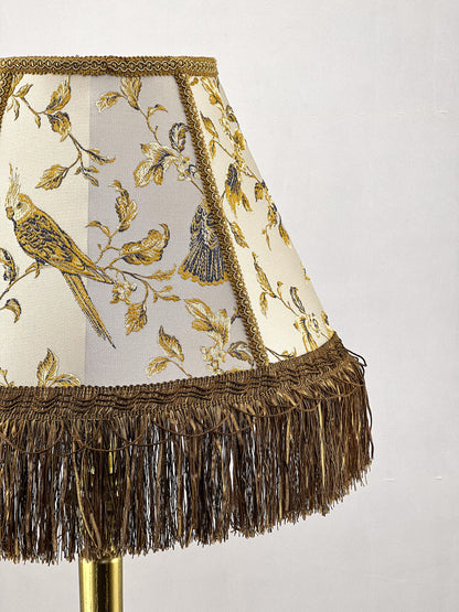 Lampshade. Victorian coffee-colored fabric lampshade with birds.