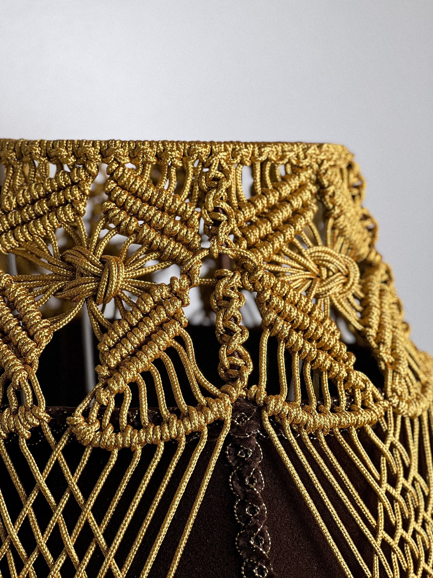 Lampshade. Brown Fringed Lampshade with Victorian and Retro Touche
