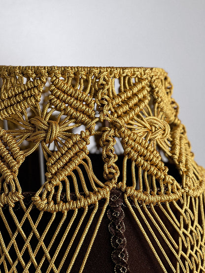 Lampshade. Brown Fringed Lampshade with Victorian and Retro Touche