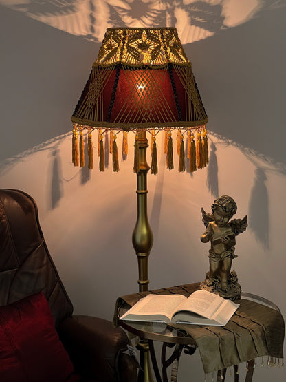 Lampshade. Brown Fringed Lampshade with Victorian and Retro Touche