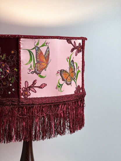 Designer Burgundy Lampshade - Handmade for Large, Romantic, and Deco Lighting. 1805