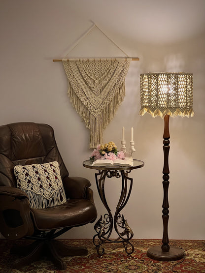 Lampshade. Boho macrame collection in milky white: Wall panel.