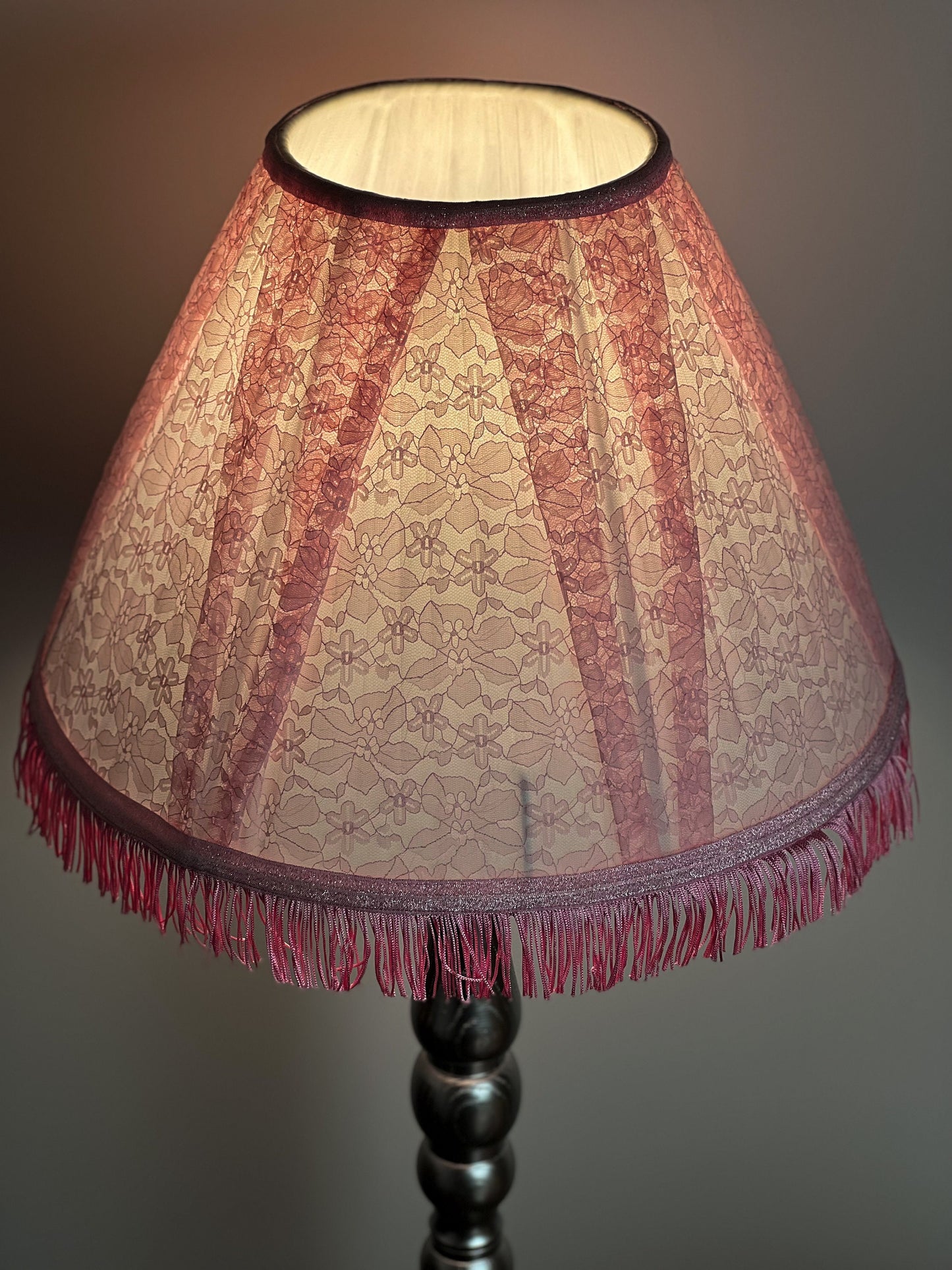Pink Fringed Lampshade, Vintage Romantic Lighting for Night Light or Bedside Lamp. 6201
