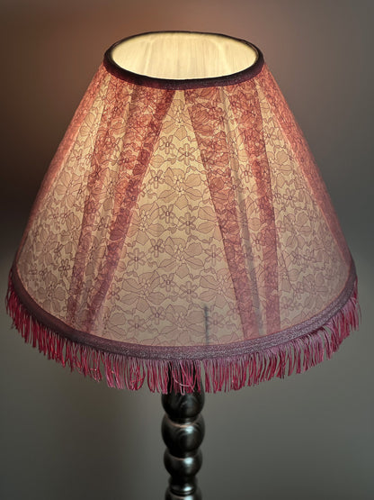 Pink Fringed Lampshade, Vintage Romantic Lighting for Night Light or Bedside Lamp. 6201