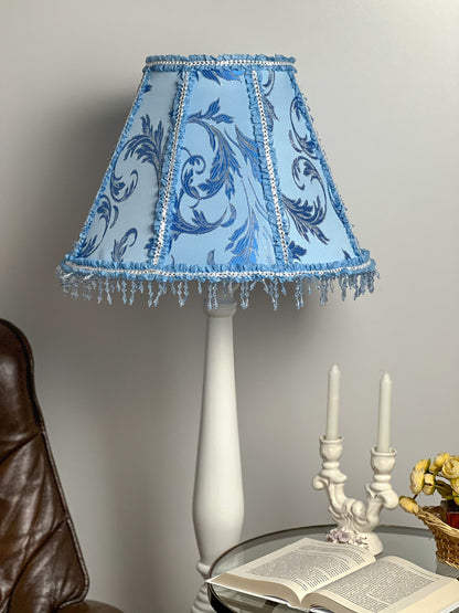 Blue fabric lampshade with beaded fringe. A unique lampshade in Victorian style. 3812