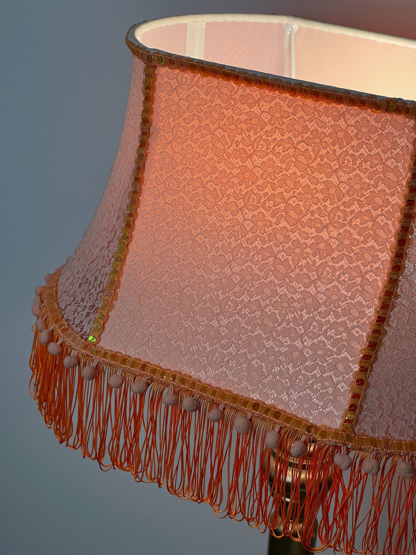 Handmade Fringed Lampshade for Large Lamp. 5306