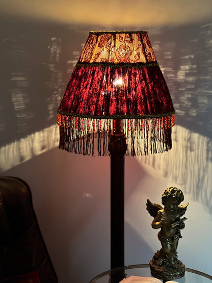 French Country Red Floral Fringe Lampshade. 3105