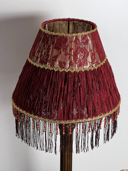French Country Red Floral Fringe Lampshade. 3105