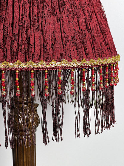 French Country Red Floral Fringe Lampshade. 3105