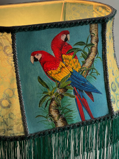Lampshade, fabric lampshade, unique lampshade with painted birds, handmade. 5311