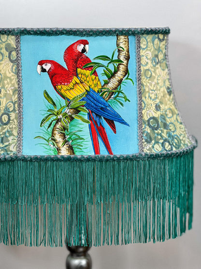 Lampshade, fabric lampshade, unique lampshade with painted birds, handmade. 5311
