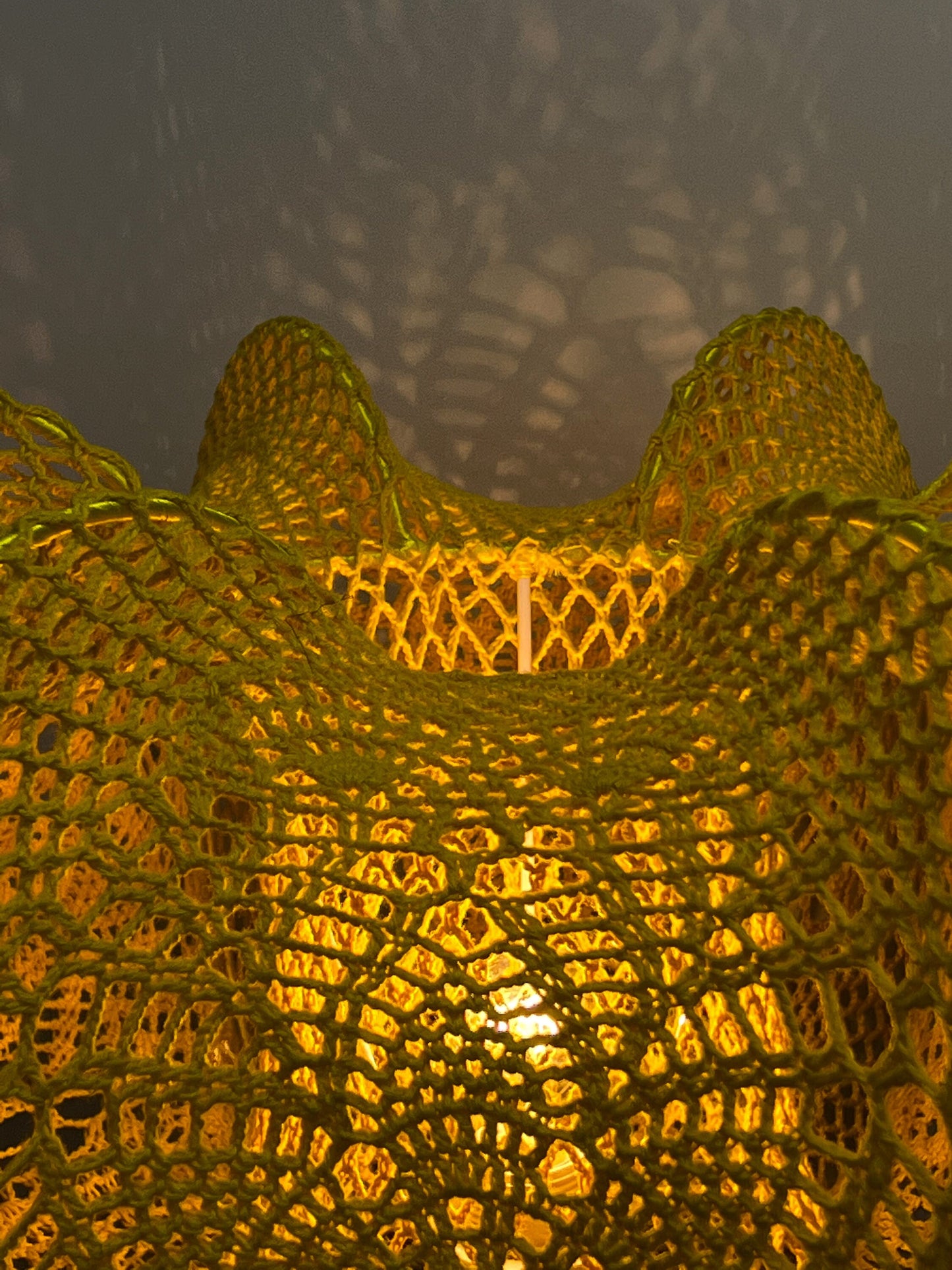 Lampshade for a lamp. A set of a knitted bright yellow lampshade and a pillow. 2204