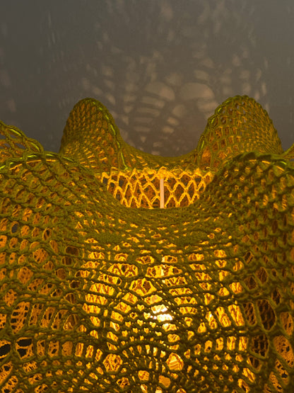 Lampshade for a lamp. A set of a knitted bright yellow lampshade and a pillow. 2204