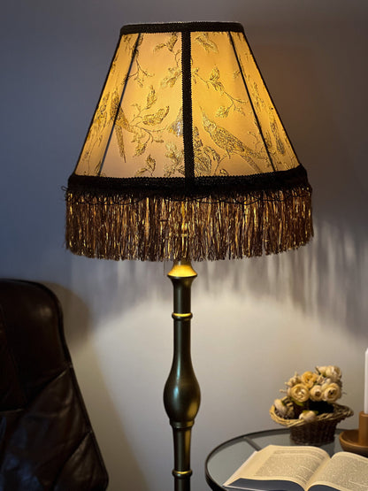 Lampshade. Victorian coffee-colored fabric lampshade with birds.