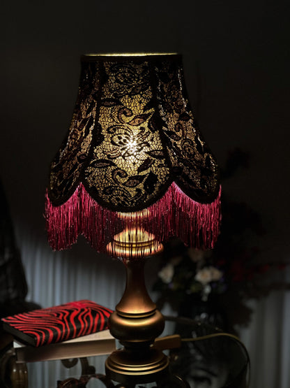 Victorian lampshade in burgundy color with fringe