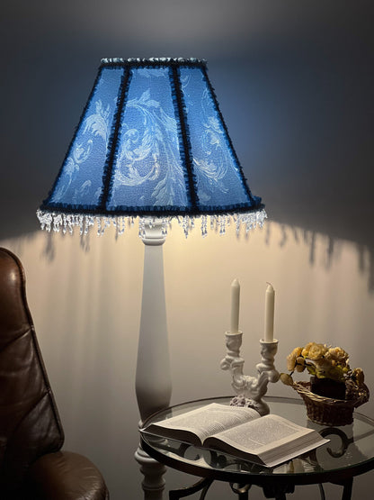 Blue fabric lampshade with beaded fringe. A unique lampshade in Victorian style. 3812