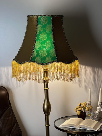 Lampshade, designer fabric, green lampshade with fringe. PRODUCT TO ORDER. 4703