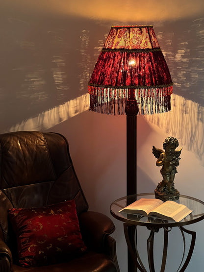 French Country Red Floral Fringe Lampshade. 3105
