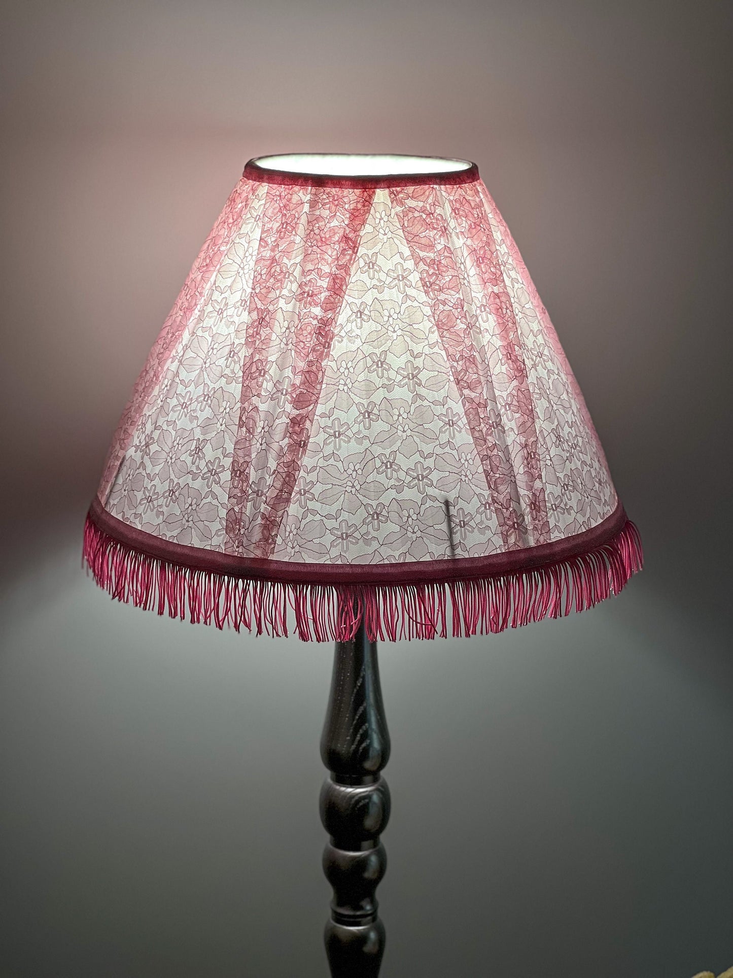 Pink Fringed Lampshade, Vintage Romantic Lighting for Night Light or Bedside Lamp. 6201