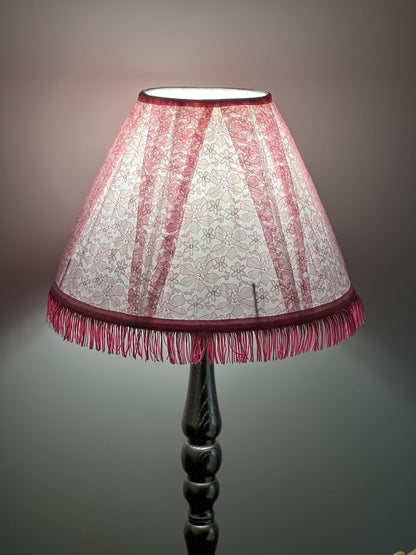 Pink Fringed Lampshade, Vintage Romantic Lighting for Night Light or Bedside Lamp. 6201