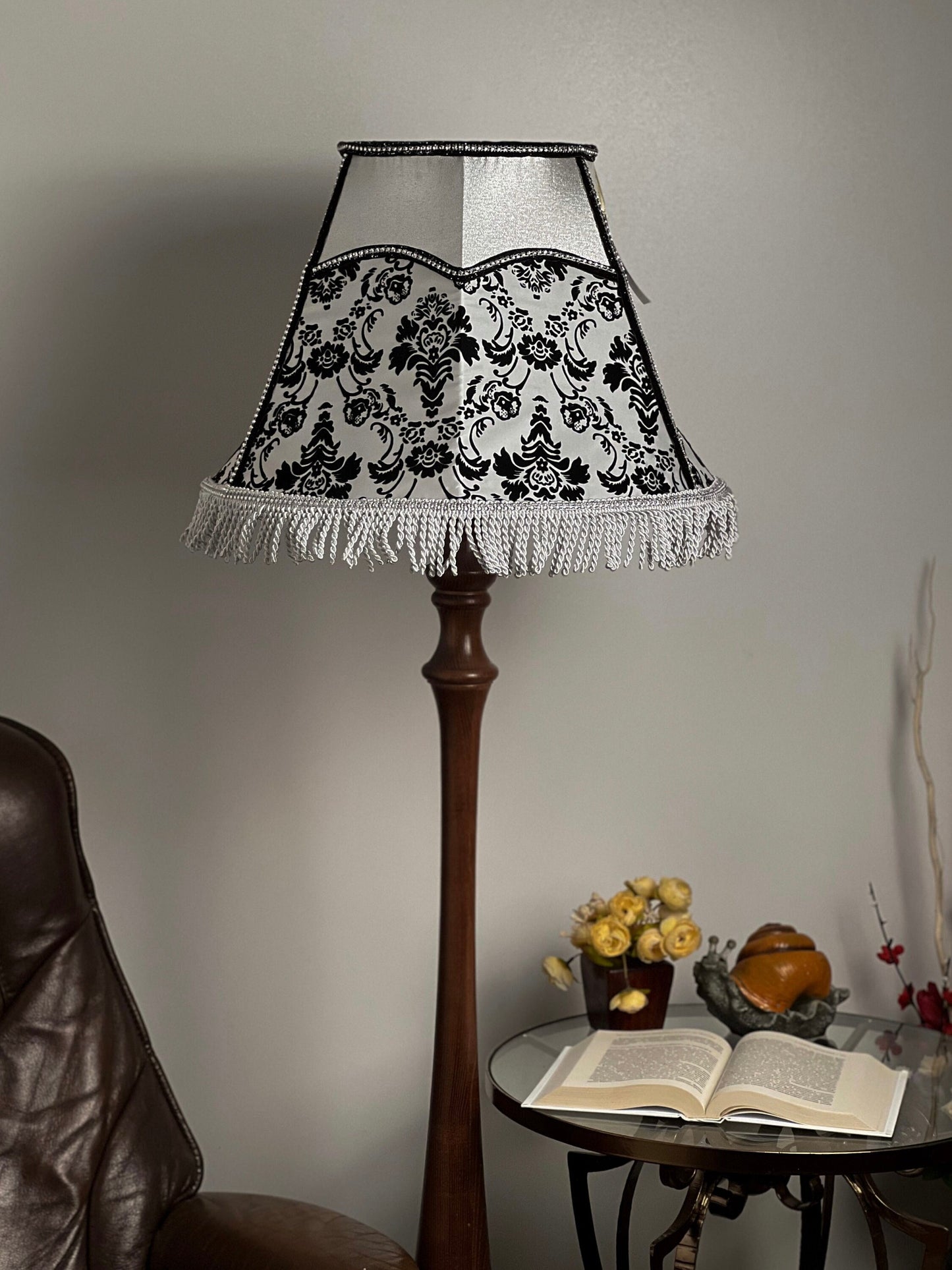 Lampshade. Victorian lampshade made of fabric and fringe. 3608