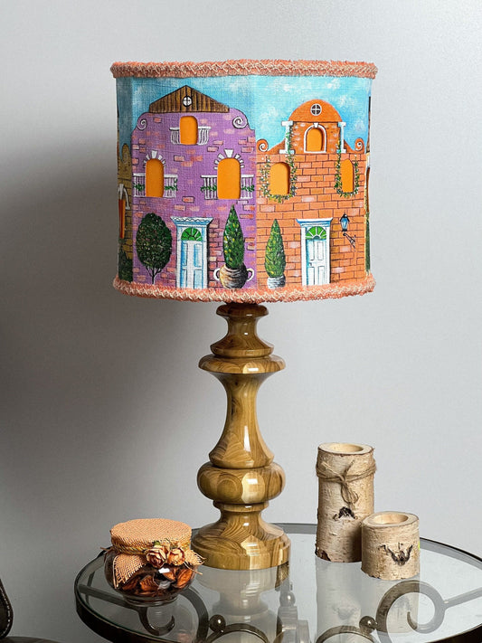Bedside table lamp with artistic painting, handmade, for a cosy interior, for a special gift. № 3503
