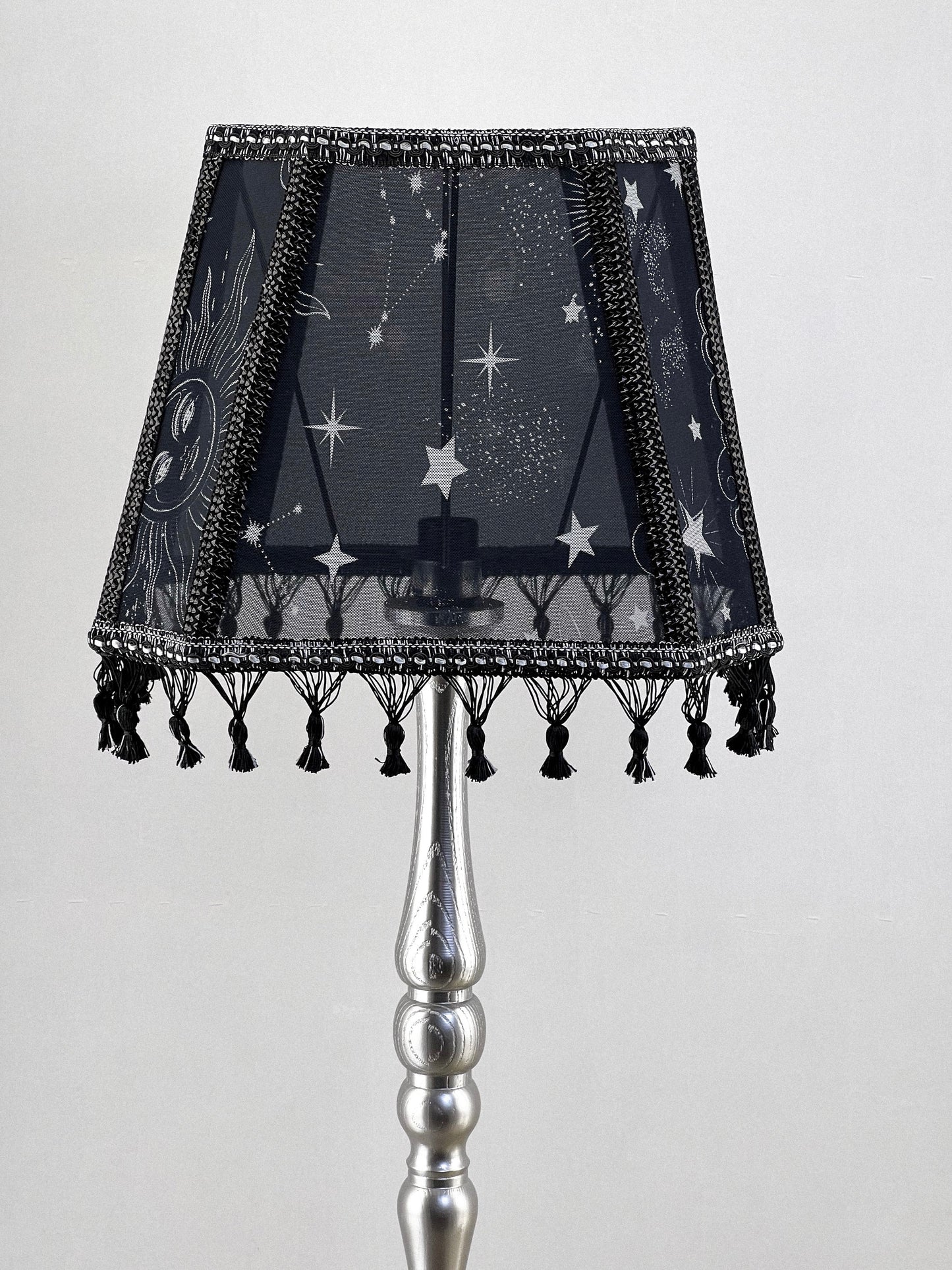 Art Deco lampshade made of two-tone fabric and fringe with tassels. unique lampshade. 1403