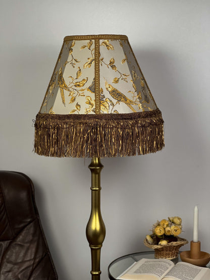 Lampshade. Victorian coffee-colored fabric lampshade with birds.