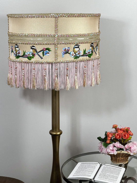 The Art Deco lampshade is hand-painted.  PRODUCT TO ORDER