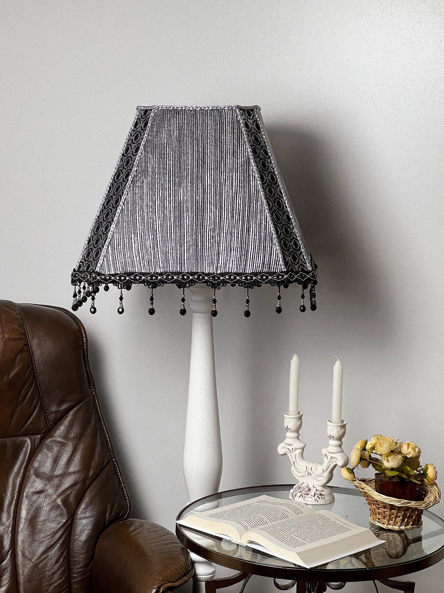 Handmade silver lampshade, unique lampshade. 3403