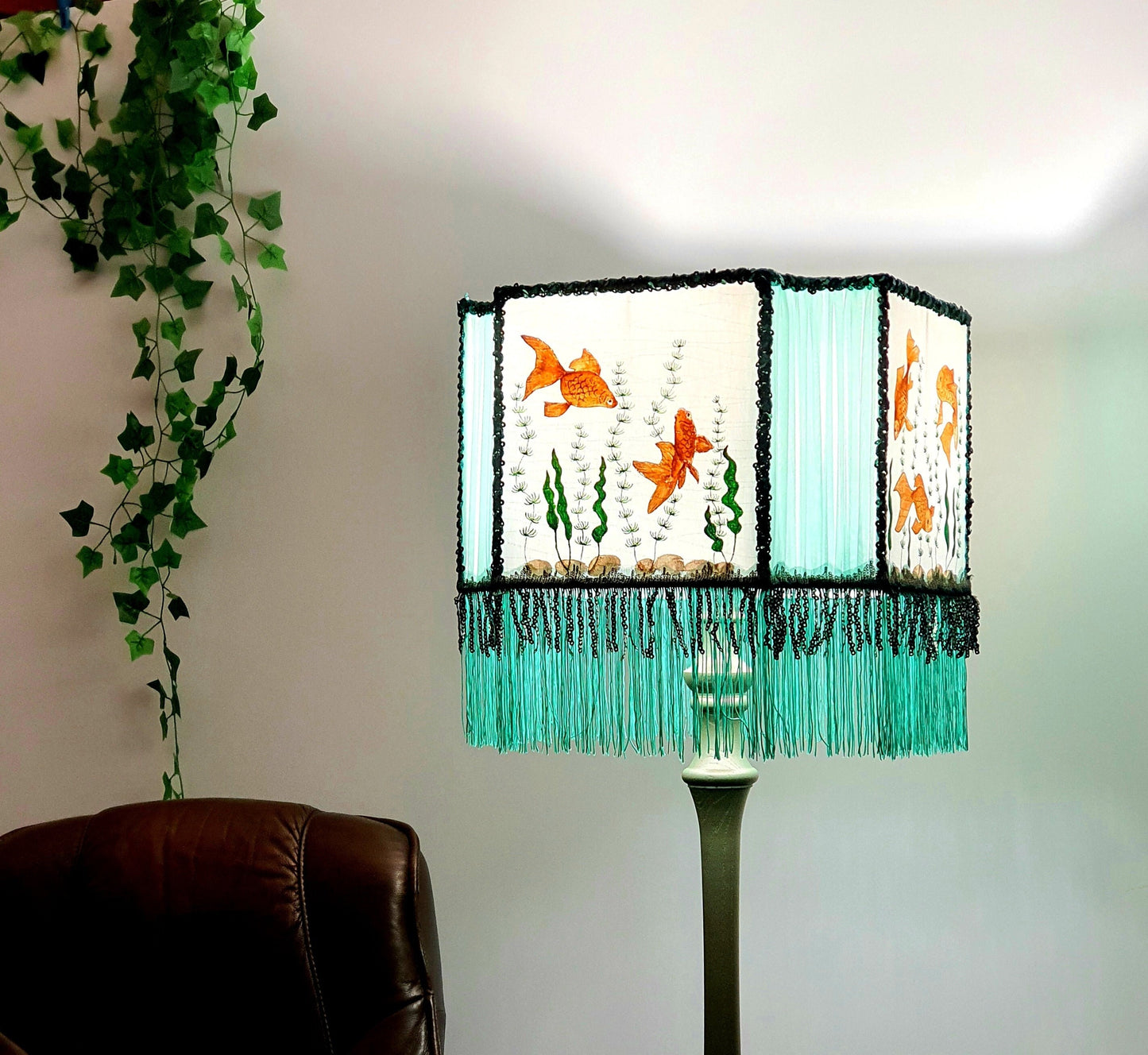 Lampshade, Art Deco. Goldfish Lush silk lampshade. 2805
