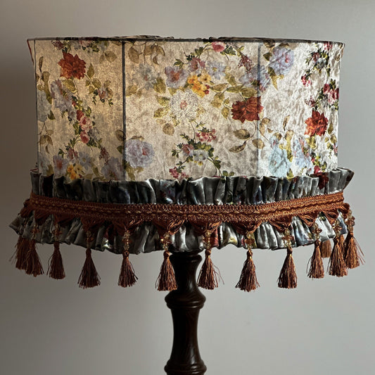 Lampshade. Handmade floral beauty with fringe and tassels will decorate your home.