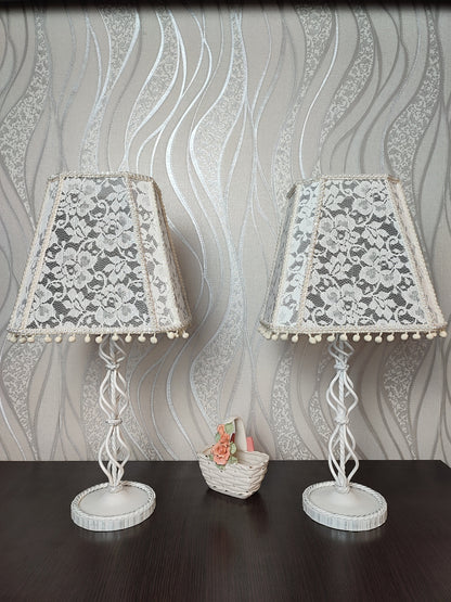 Bedside table lamp. Elegant lamp with a lace cover in a vintage floral style. 6403