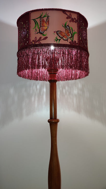 Unique lamp, floor lamp,handmade home lamp, art deco lamp, burgundy lampshade, Vintage Decor, Rustic Lamp. 1805