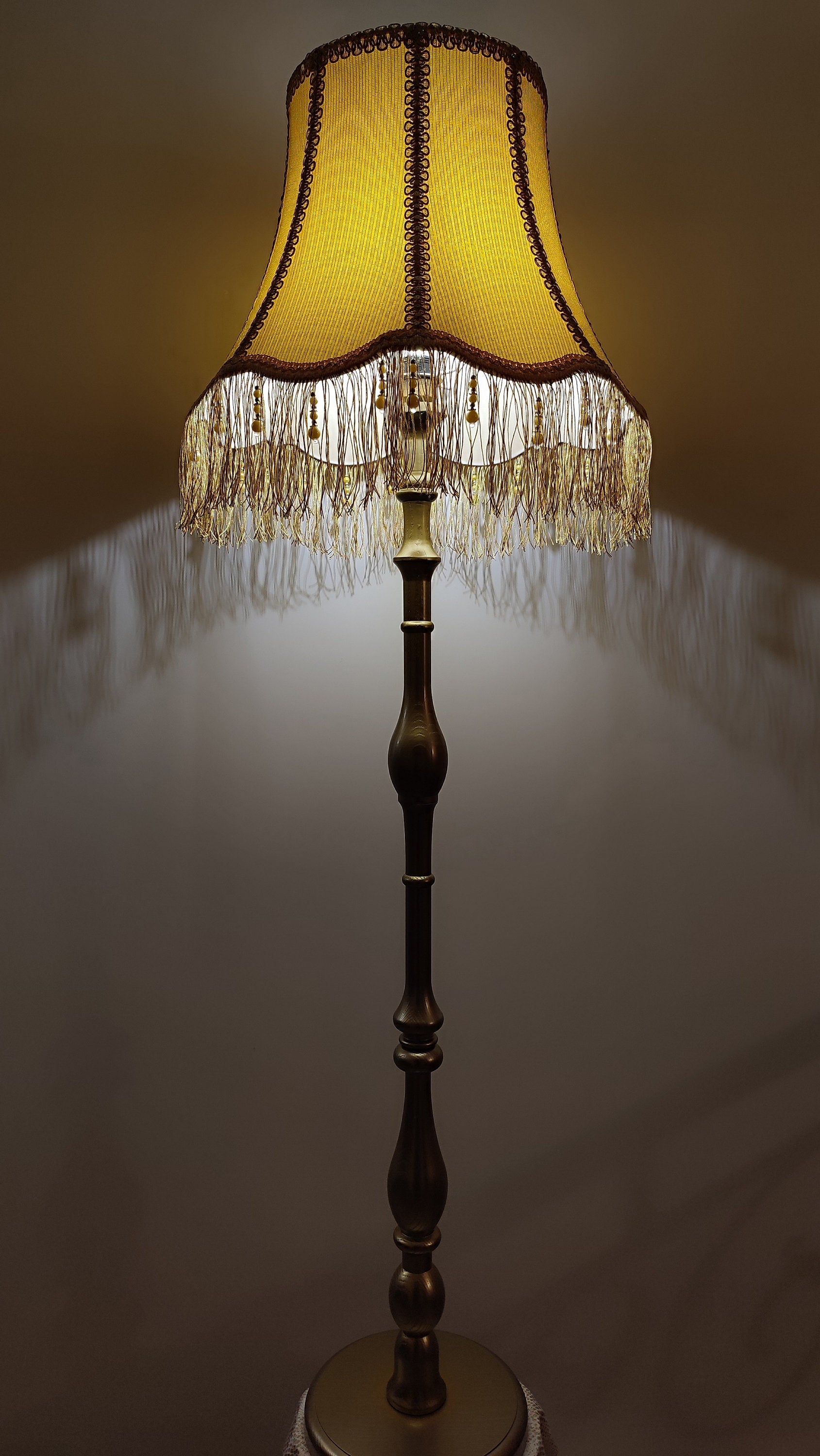 Floor lamp with yellow fabric shade with fringe. 4701 Product to order Delightlamps