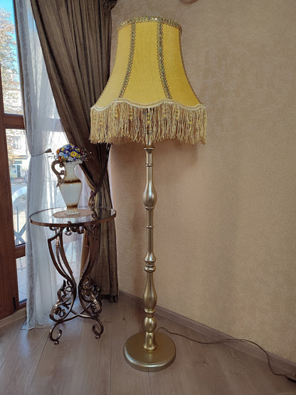 Floor lamp with yellow fabric shade with fringe. 4701 Product to order!