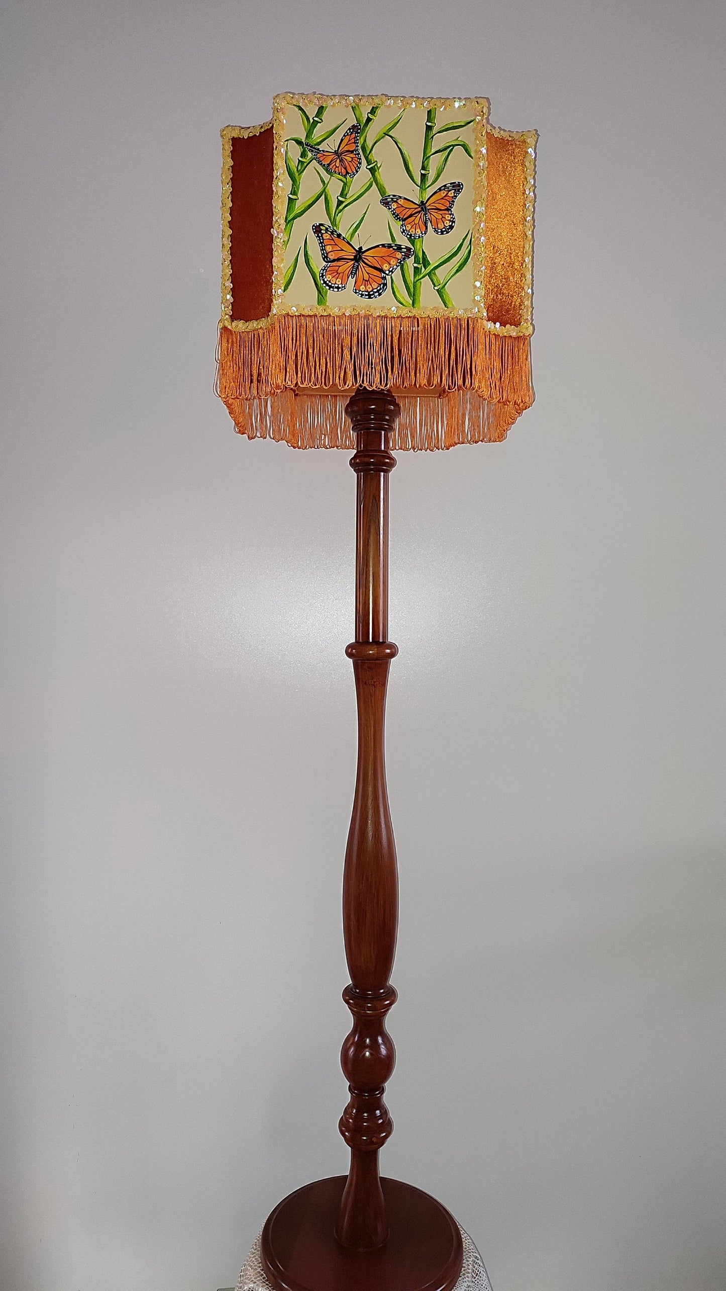 Orange floor lamp with butterflies, hand-painted shade. Art Deco lamp, a fairy-tale lamp. 280701